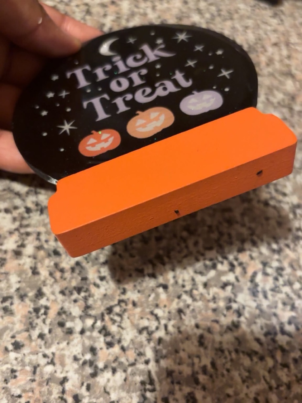Halloween 'Trick or Treat' Decorative Phone Stand - Orange & Black